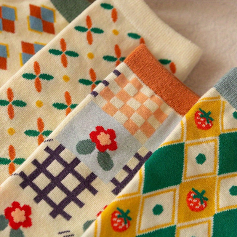 5 Paires de chaussettes longues pour femmes avec impression de tournesol - La Taille Standard