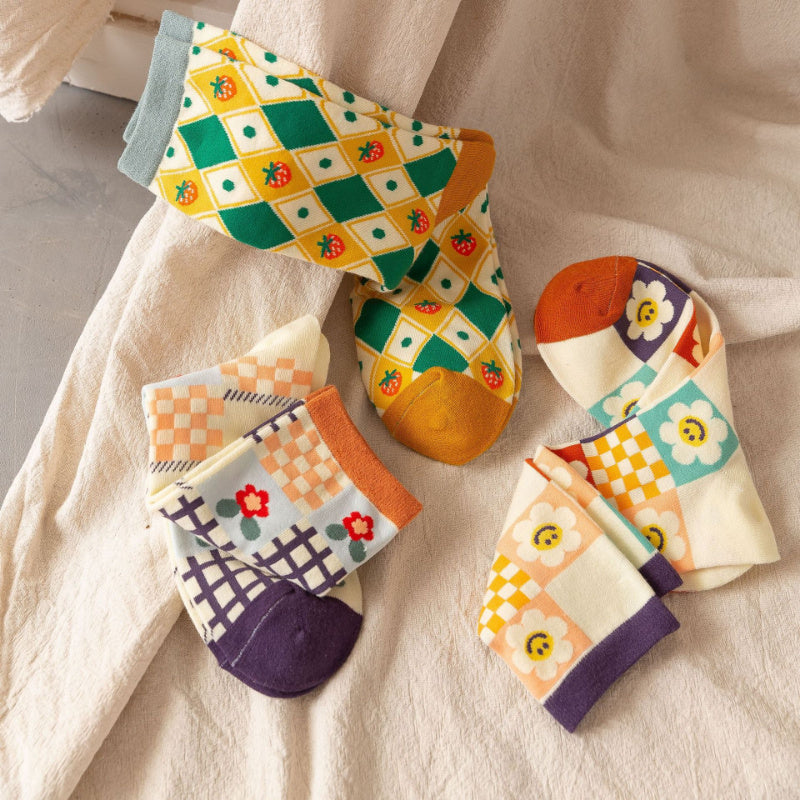 5 Paires de chaussettes longues pour femmes avec impression de tournesol - La Taille Standard