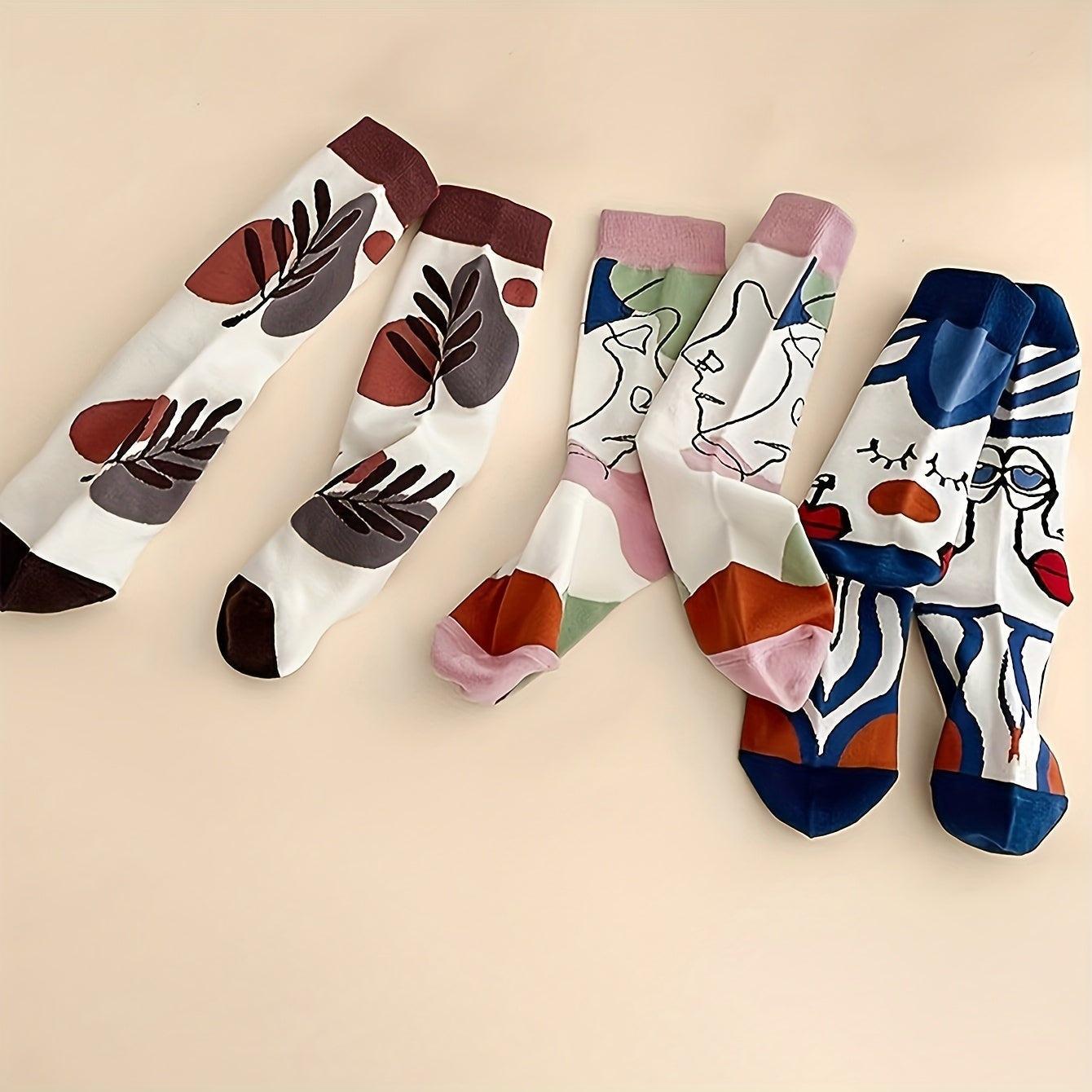 5 Paires de Chaussettes Populaires pour Art de Peinture à l'huile pour Couples Mi-Cuisse- La Taille Standard