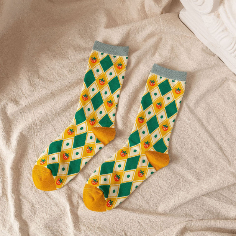 5 Paires de chaussettes longues pour femmes avec impression de tournesol - La Taille Standard