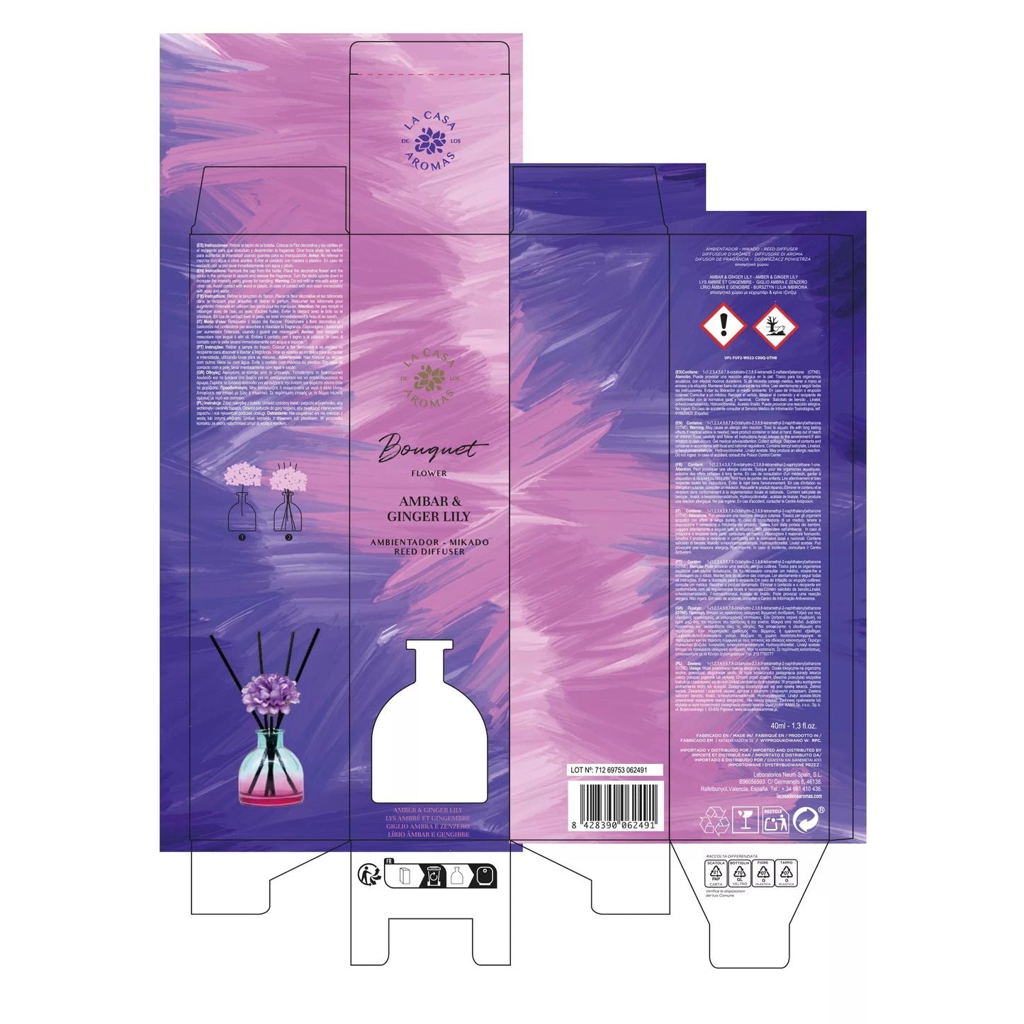 LACASADELOSAROMAS - AMBIENTADOR MIKADO BOUQUET ÁMBAR & GINGER LILY 40ML