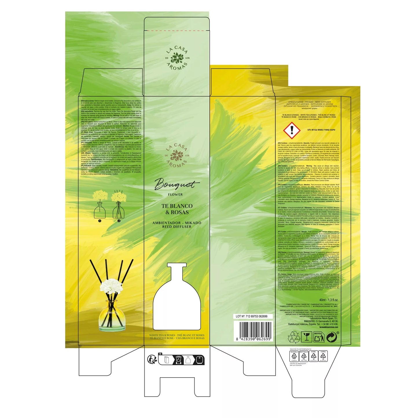 LACASADELOSAROMAS - AMBIENTADOR MIKADO BOUQUET TÉ BLANCO Y ROSAS 40ML