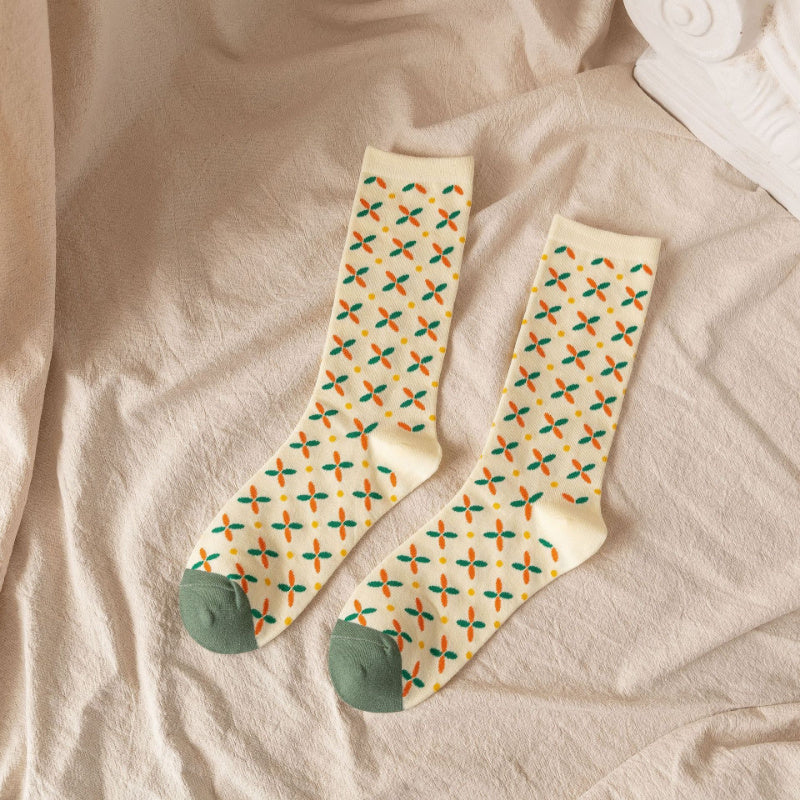5 Paires de chaussettes longues pour femmes avec impression de tournesol - La Taille Standard