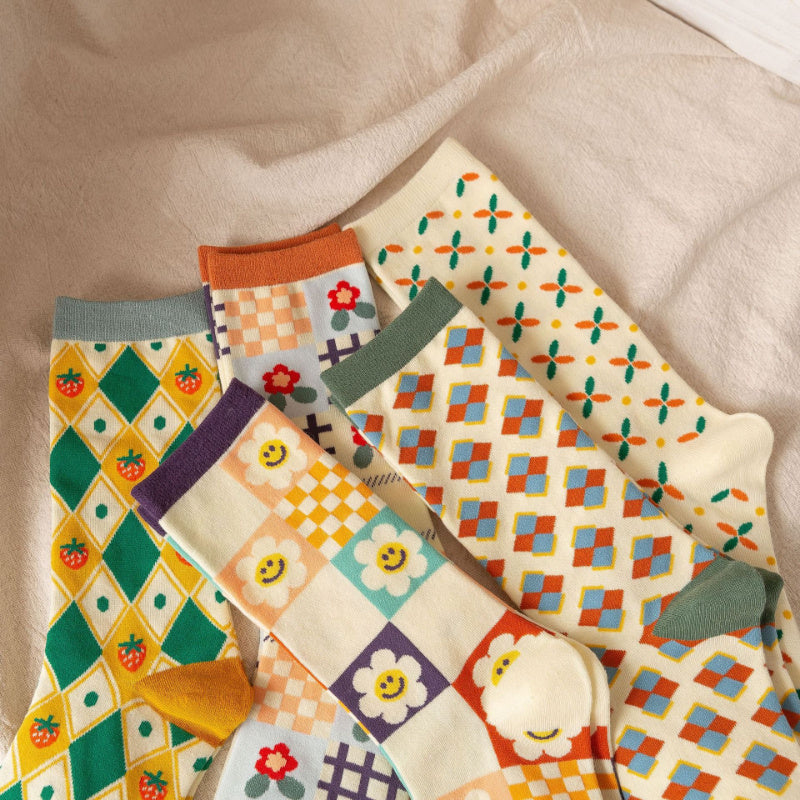 5 Paires de chaussettes longues pour femmes avec impression de tournesol - La Taille Standard