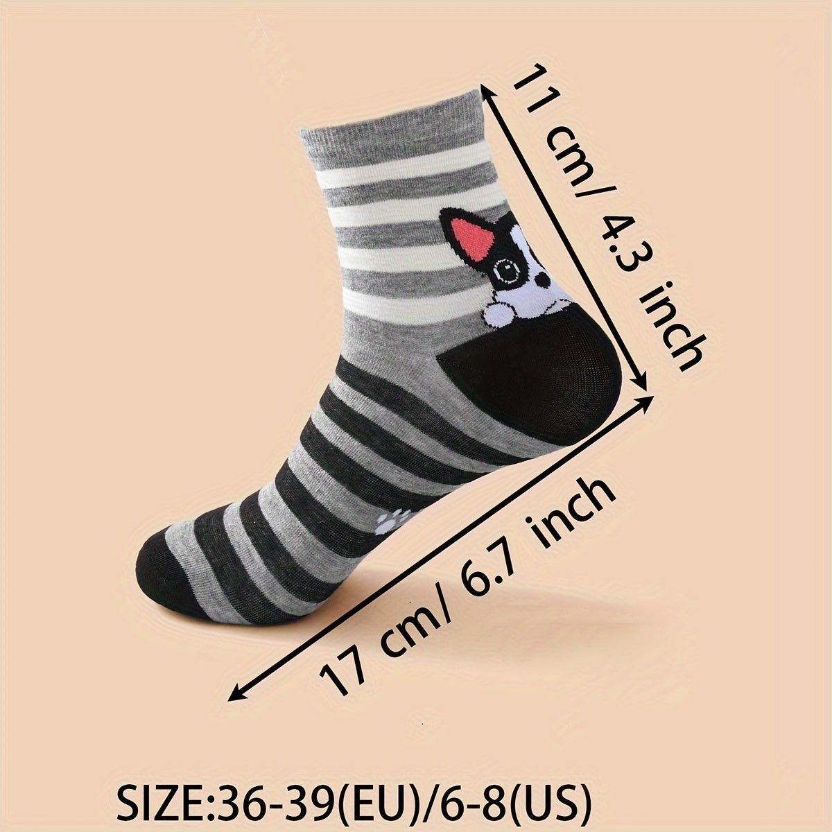 5 Paires de Chaussettes Mi-Mollet en Tricot Droit à Motif Chiot Cartoon Trois Dimensions - La Taille Standard