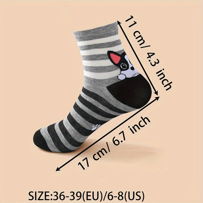 5 Paires de Chaussettes Mi-Mollet en Tricot Droit à Motif Chiot Cartoon Trois Dimensions - La Taille Standard