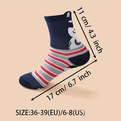 5 Paires de Chaussettes Mi-Mollet en Tricot Droit à Motif Chiot Cartoon Trois Dimensions - La Taille Standard