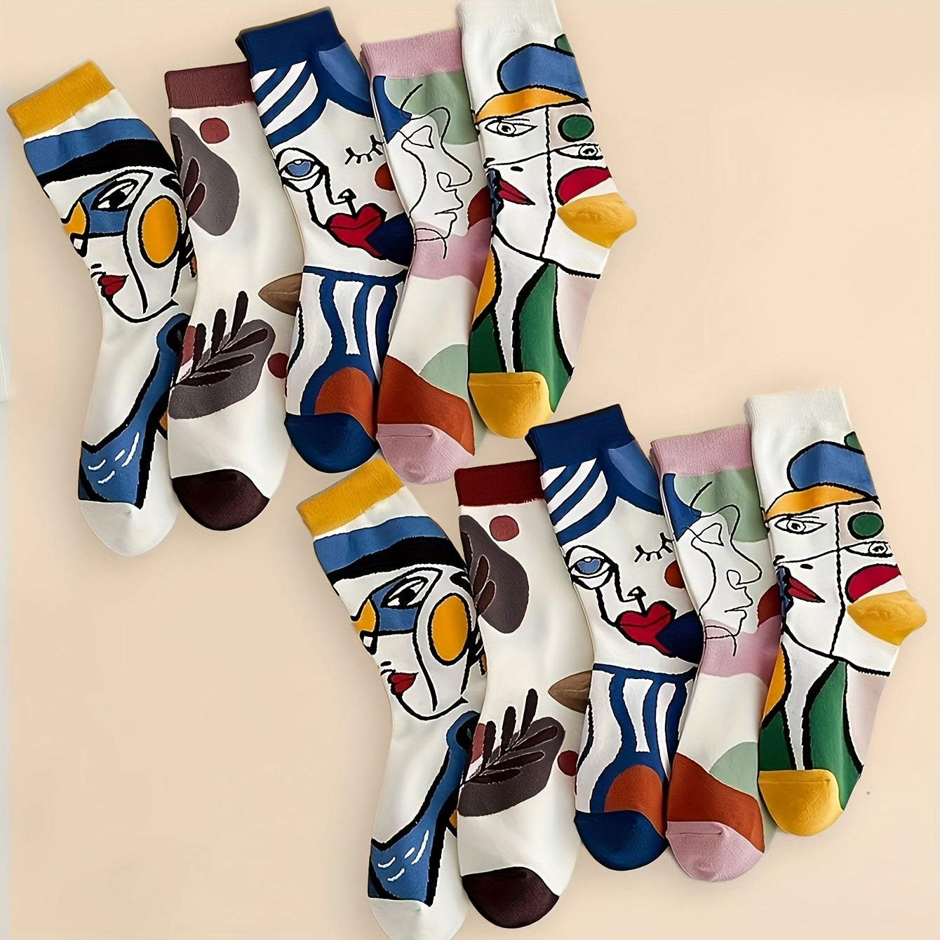 5 Paires de Chaussettes Populaires pour Art de Peinture à l'huile pour Couples Mi-Cuisse- La Taille Standard