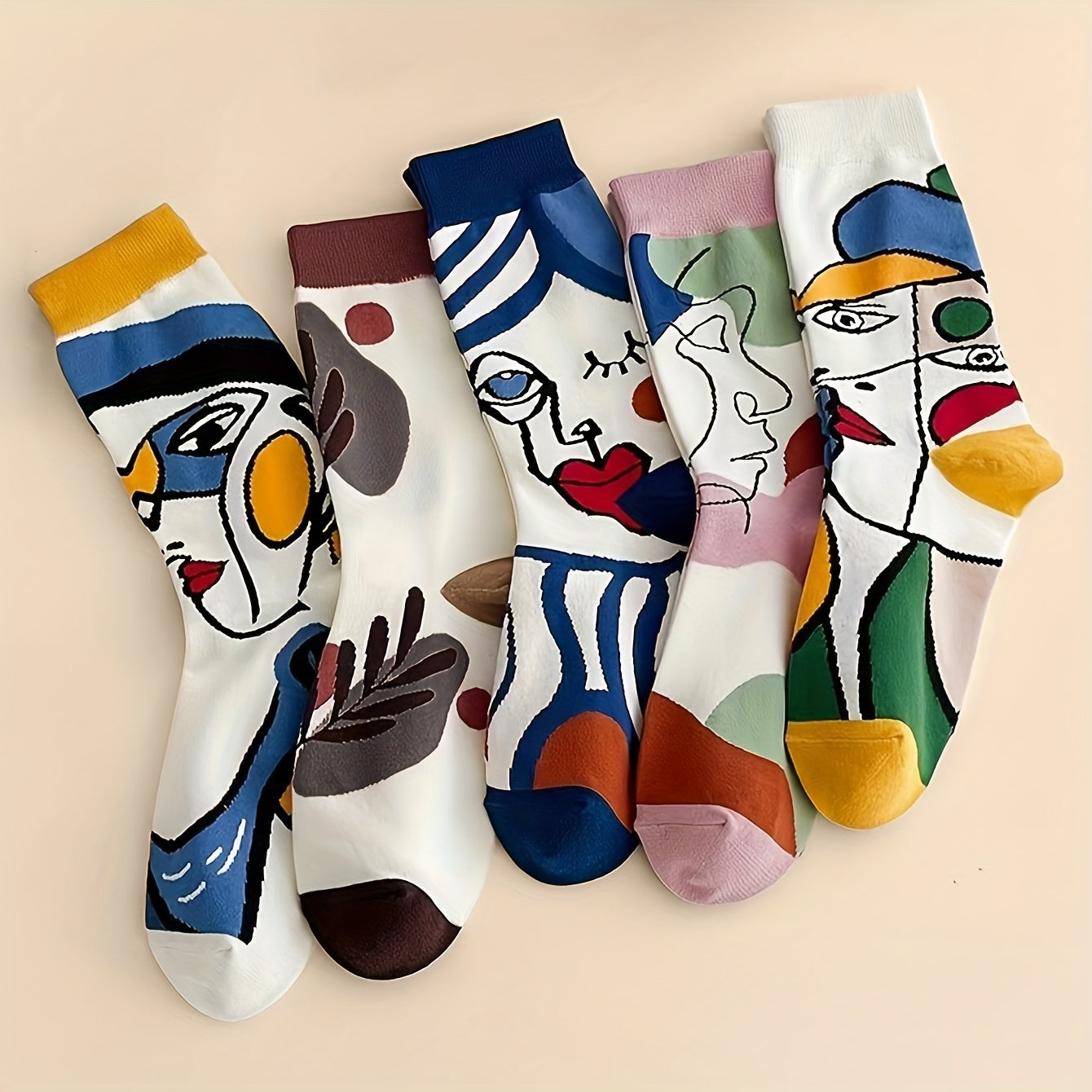 5 Paires de Chaussettes Populaires pour Art de Peinture à l'huile pour Couples Mi-Cuisse- La Taille Standard