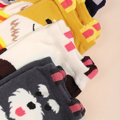 5 Paires de Chaussettes Mi-Mollet en Tricot Droit à Motif Chiot Cartoon Trois Dimensions - La Taille Standard