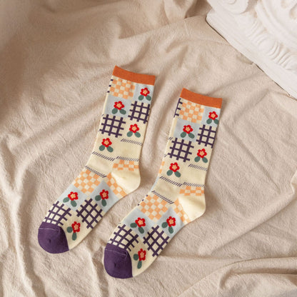 5 Paires de chaussettes longues pour femmes avec impression de tournesol - La Taille Standard