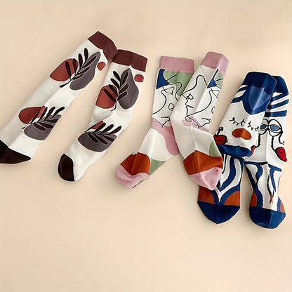 5 Paires de Chaussettes Populaires pour Art de Peinture à l'huile pour Couples Mi-Cuisse- La Taille Standard