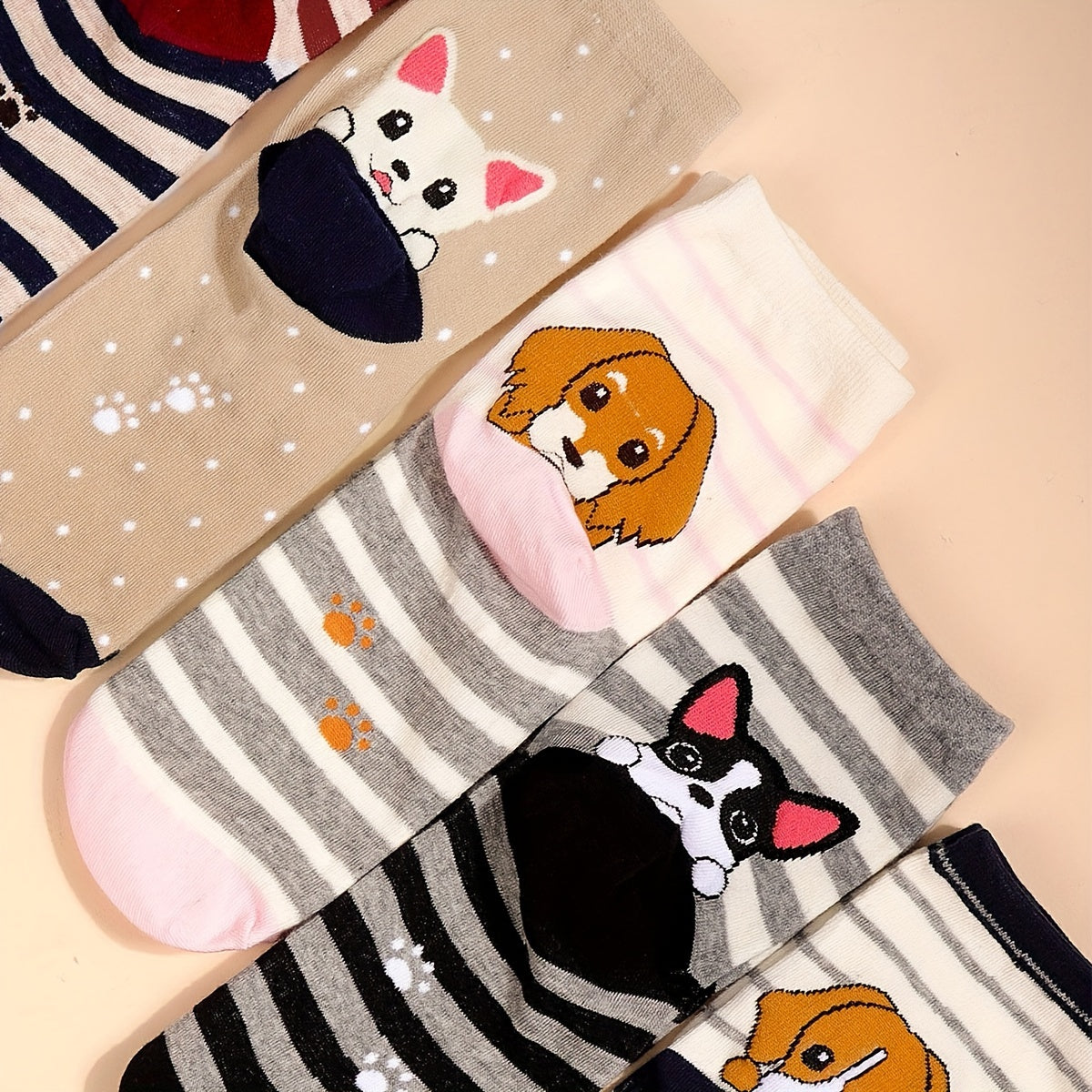 5 Paires de Chaussettes Mi-Mollet en Tricot Droit à Motif Chiot Cartoon Trois Dimensions - La Taille Standard