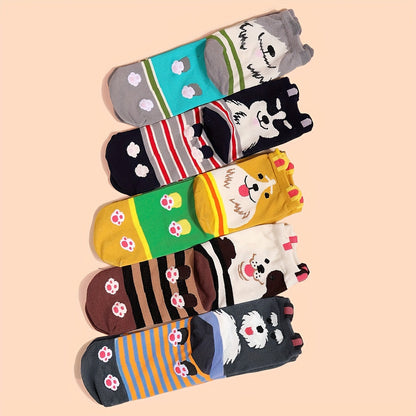 5 Paires de Chaussettes Mi-Mollet en Tricot Droit à Motif Chiot Cartoon Trois Dimensions - La Taille Standard